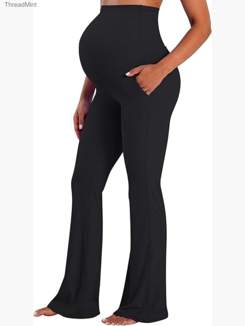 Maternity Flare Leggings with Pockets Over Belly, Buttery Soft Wide Leg Yoga